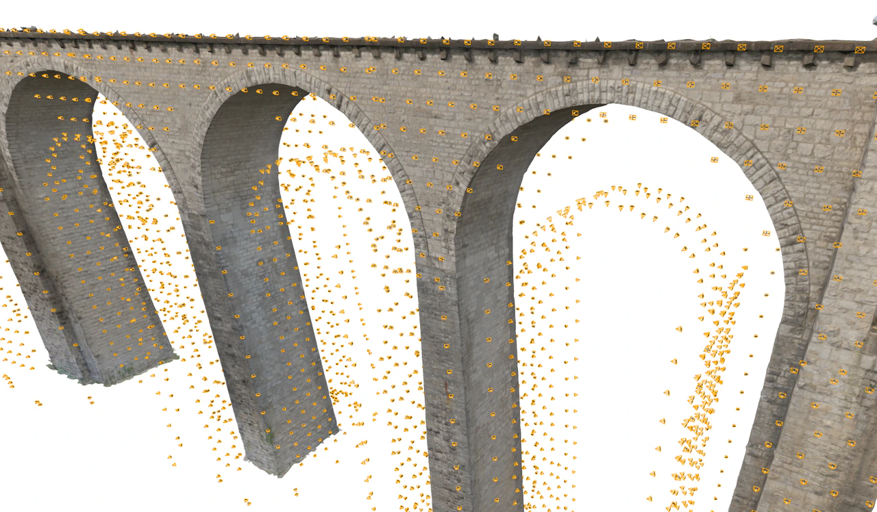 Camera viewpoints around the masonry piers, shown in yellow.
