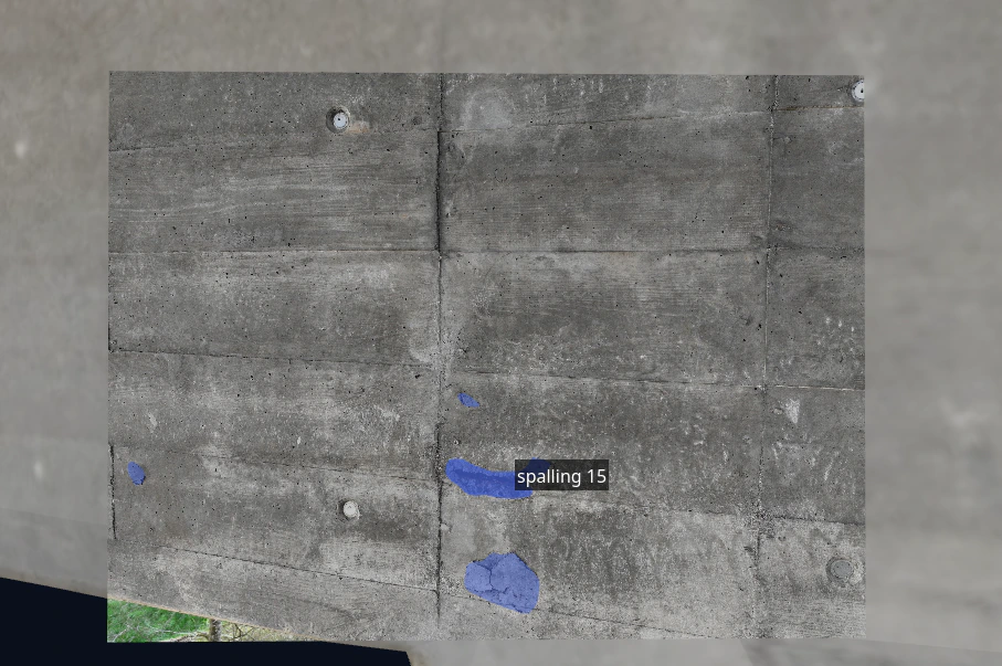 Example of localized spalling/delamination in PRIMA with image overlay.