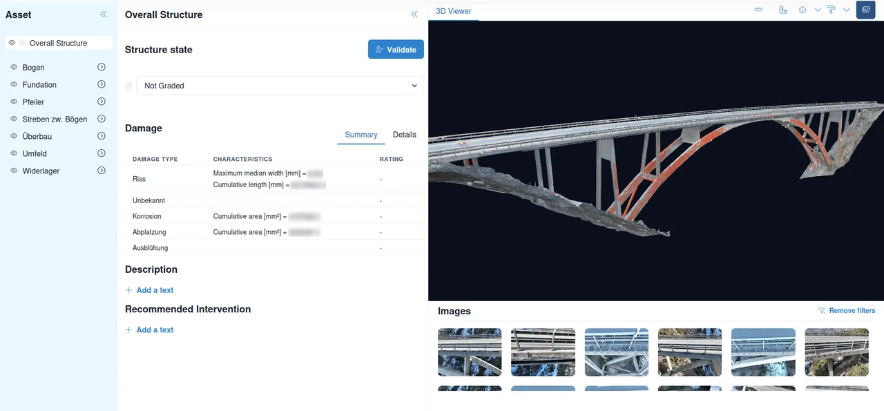 PRIMA interface showing infrastructure imagery and mapped structural damage
