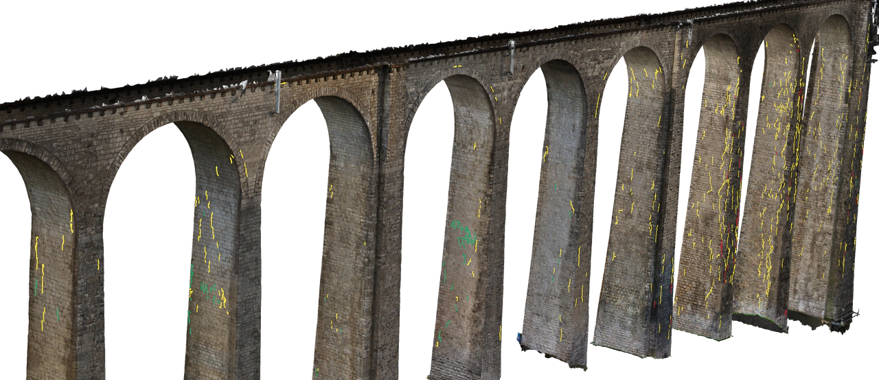Detected cracks, color-coded by crack width.