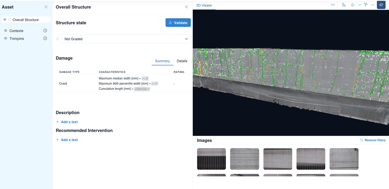 Crack mapping of the Liestal retaining wall in PRIMA.