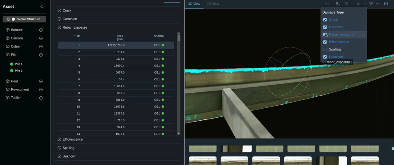 View of 3D damage mapping of the Veveyse bridge in PRIMA.